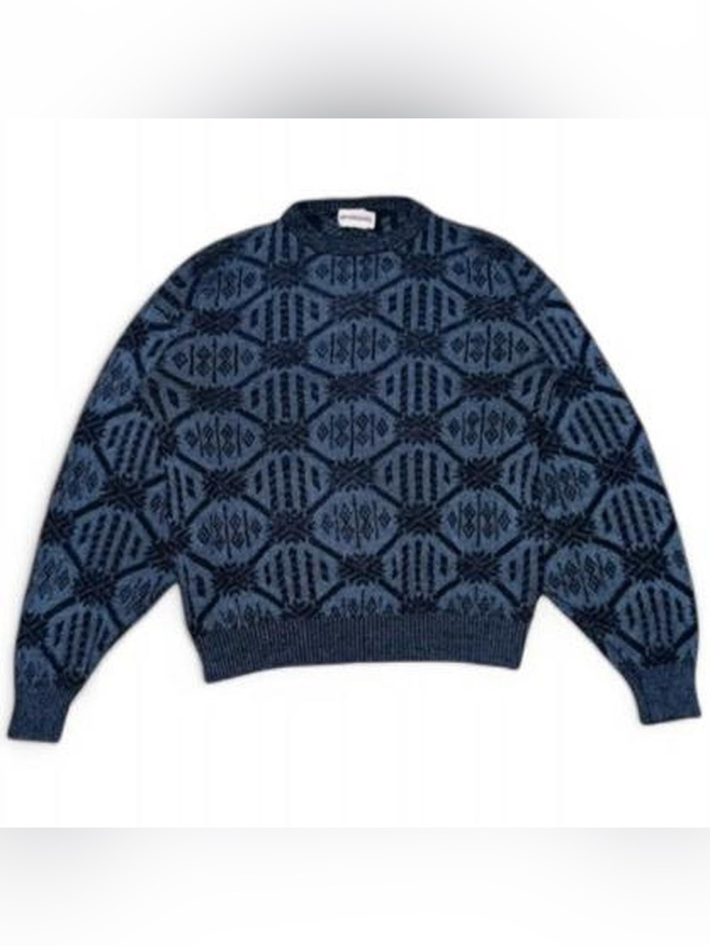 Vintage 80s 90s McGregor Geometric Knit Sweater Blue Grey Medium Grandpa